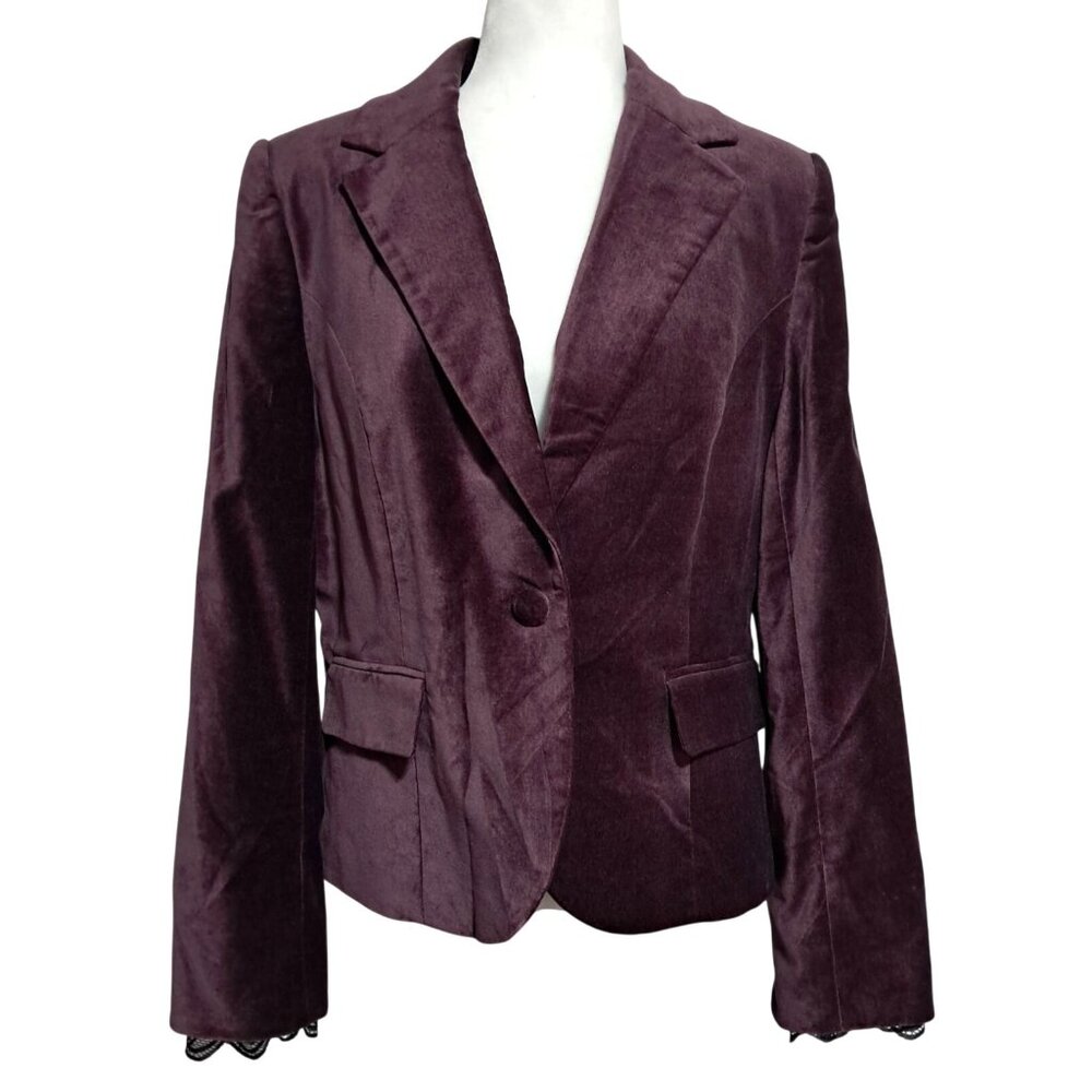 Plum Purple Velour Jacket Blazer Womens 14 L/XL Preppy Acadamia Boho Apostrophe